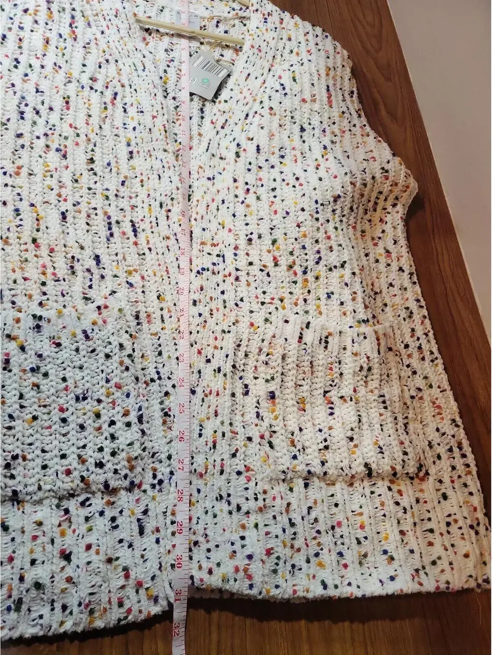 Serra Oversized Knit Cardigan S0weater S/M White Multi-Color Speckled